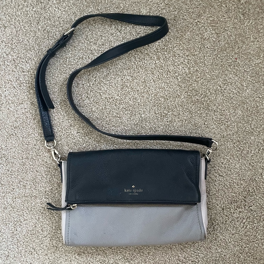 Kate Spade Tri-Tone Saffiano Leather Crossbody Black Grey Cream Colorblock